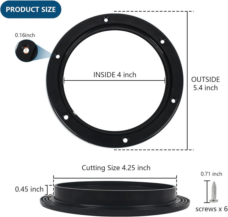 BALAVA Boat Hatch 4in/6in/7.2in,Boat Deck Plates Round Non-Slip Inspection Hatch with Clear Detachable Cover,Marine Access Hatches Deck Hatches for RV Yacht KayakScrews Included(1/2Pack) - Image 2